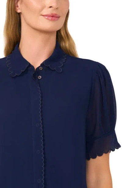 Cece Scallop Trim Button-up Shirt In Blue