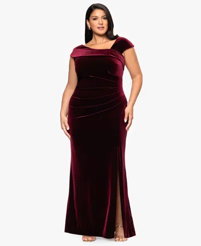 Xscape Plus Size Cap Sleeve Velvet Gown In Red