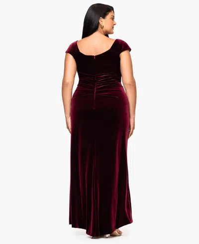 Xscape Plus Size Cap Sleeve Velvet Gown In Red