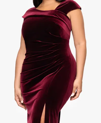 Xscape Plus Size Cap Sleeve Velvet Gown In Red