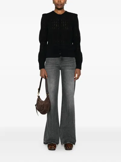 Liu •jo Button-front Open-knit Cardigan In Black