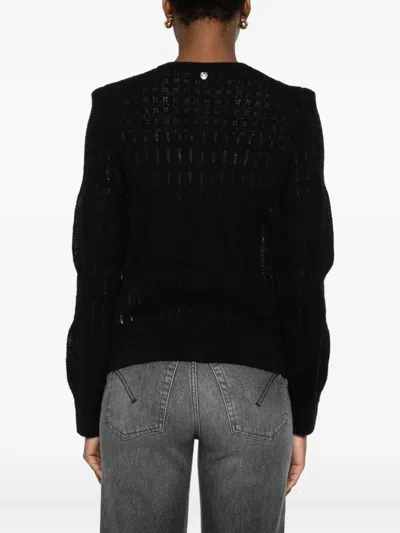 Liu •jo Button-front Open-knit Cardigan In Black