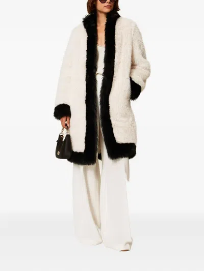 Twinset Two-tone Faux-fur Coat In White