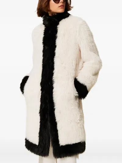 Twinset Two-tone Faux-fur Coat In White