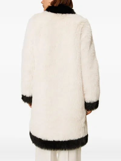 Twinset Two-tone Faux-fur Coat In White