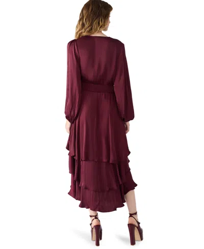 Steve Madden Women's Bei Smocked-waist Tiered High-low Dress In Burgundy