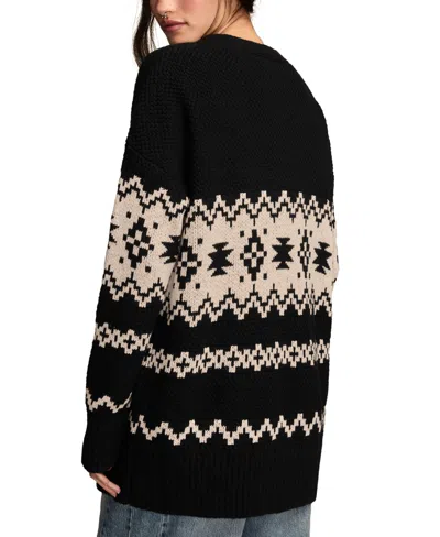 Lucky Brand Women's Cotton Southwest Cocoon Cardigan Sweater In Black