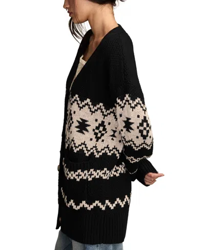 Lucky Brand Women's Cotton Southwest Cocoon Cardigan Sweater In Black