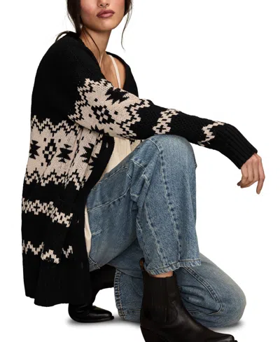Lucky Brand Women's Cotton Southwest Cocoon Cardigan Sweater In Black