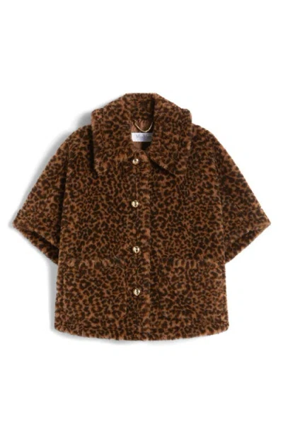 Max Mara Leopard Print Teddy Bear Cape In Brown
