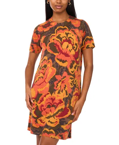 Msk Petite Short Sleeves Printed Sweater Shift Dress In Multi