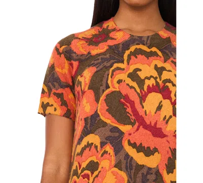 Msk Petite Short Sleeves Printed Sweater Shift Dress In Multi