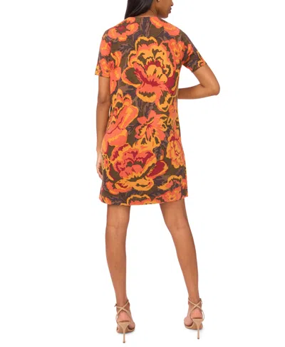 Msk Petite Short Sleeves Printed Sweater Shift Dress In Multi