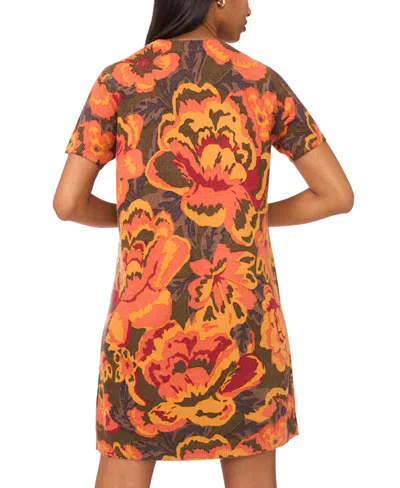 Msk Petite Short Sleeves Printed Sweater Shift Dress In Multi
