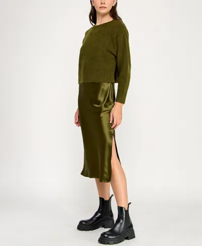 Invitee Juniors' 2-piece Long Sleeve Midi Sweater And Dress Set In Green