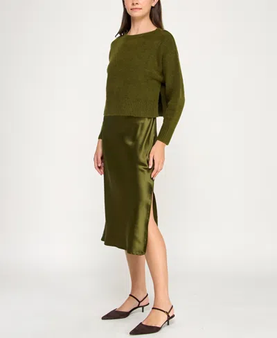 Invitee Juniors' 2-piece Long Sleeve Midi Sweater And Dress Set In Green