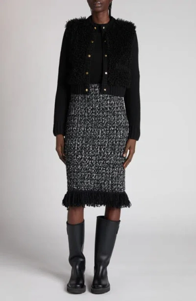 Moncler Combo Curly Wool-blend Cardigan In Black