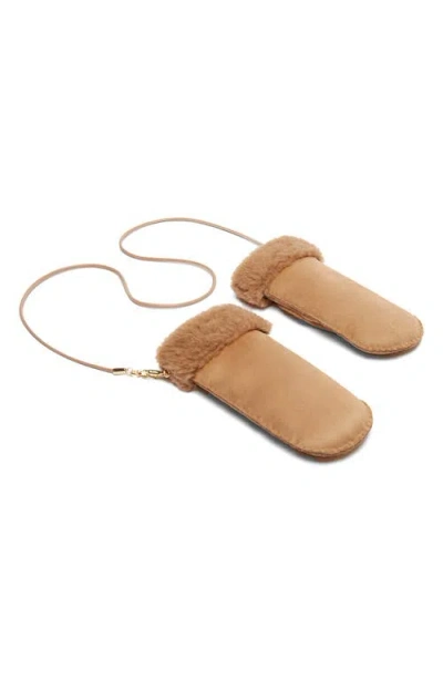 Max Mara Sand Faux Fur Lined Mittens In Brown