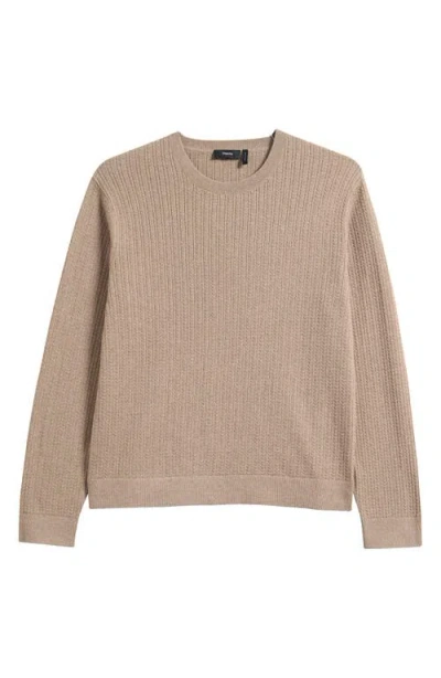 Theory Riland Cable Stitch Cotton Crewneck Sweater In Nude