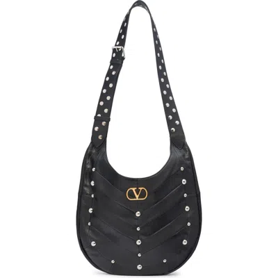 Valentino Garavani Small Hoboho Chevron Quilted Shoulder Bag With Studs In Black