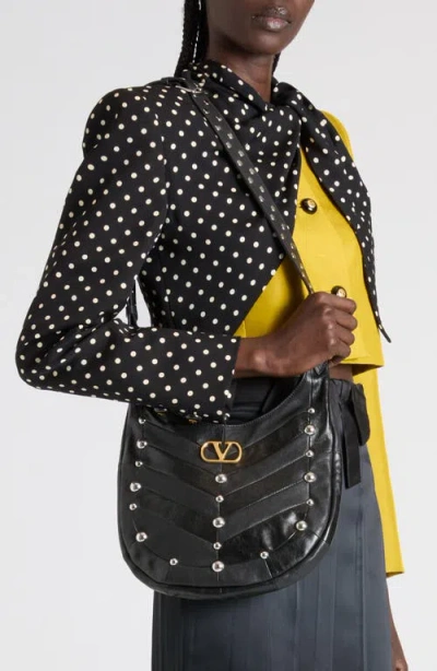 Valentino Garavani Small Hoboho Chevron Quilted Shoulder Bag With Studs In Black