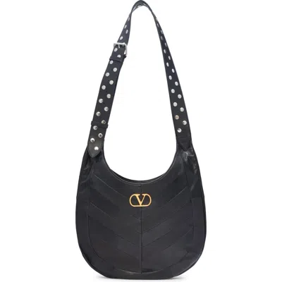 Valentino Hoboho Small Shoulder Bag With Studded Strap In Black
