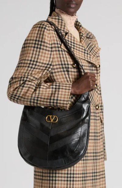 Valentino Hoboho Small Shoulder Bag With Studded Strap In Black