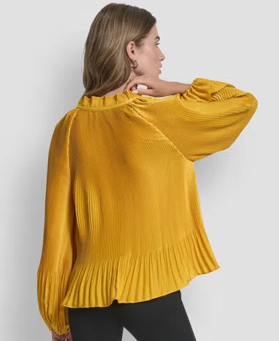 Dkny Women's Long Sleeve Pleat Top In Gold