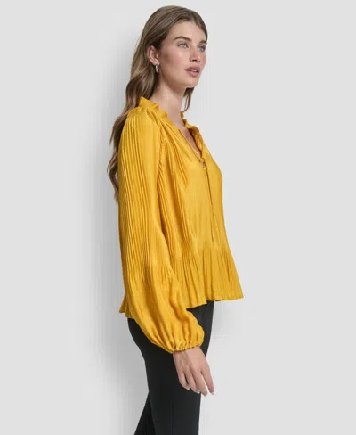 Dkny Women's Long Sleeve Pleat Top In Gold