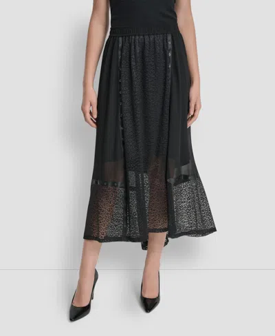 Dkny Women's Leopard Mesh Asymmetric Midi Skirt In Black
