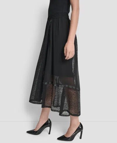 Dkny Women's Leopard Mesh Asymmetric Midi Skirt In Black