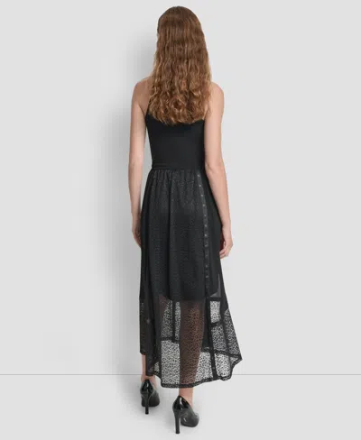 Dkny Women's Leopard Mesh Asymmetric Midi Skirt In Black