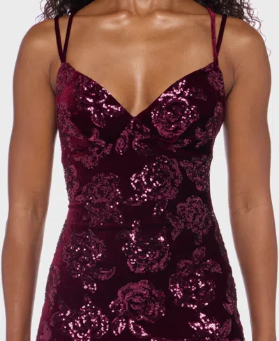 B Darlin Juniors' Sequin Embellished Sweetheart Neck Short Dress In Burgundy