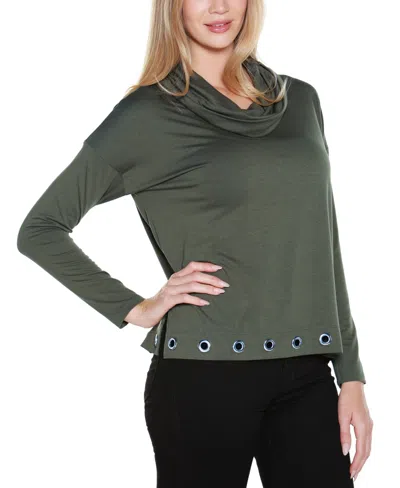 Belldini Women's Hacci Cowl Neck Knit Top In Green