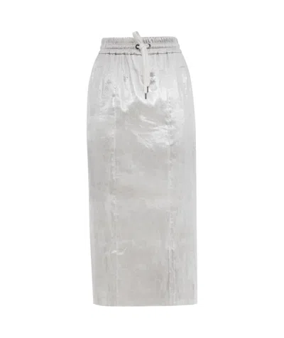 Brunello Cucinelli Metallic Drawstring Midi Skirt In Silver