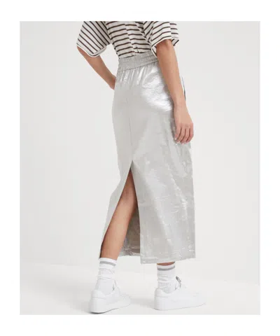 Brunello Cucinelli Metallic Drawstring Midi Skirt In Silver