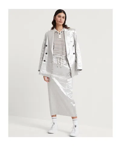 Brunello Cucinelli Metallic Drawstring Midi Skirt In Silver