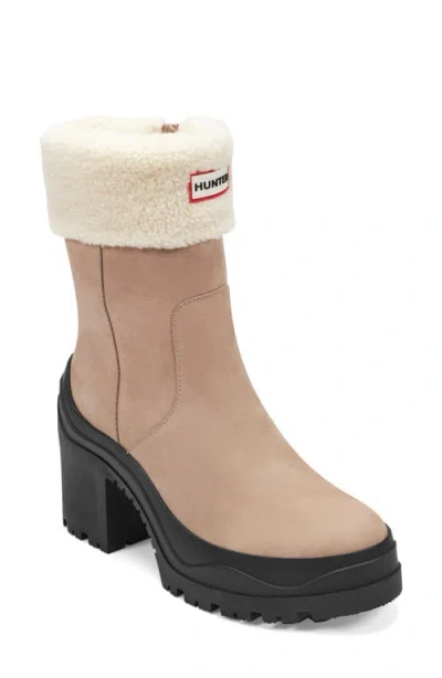 Hunter Marisol Waterproof Faux Shearling Cuff Bootie In Neutral