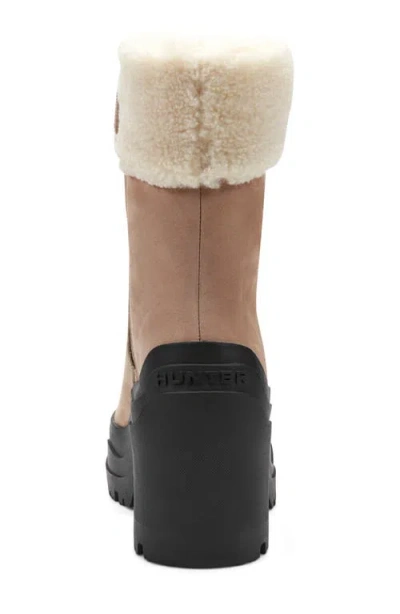 Hunter Marisol Waterproof Faux Shearling Cuff Bootie In Neutral