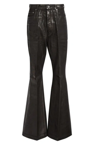 Rick Owens Bootcut Jeans With Metallic Finish And Flared Silhouette In Black