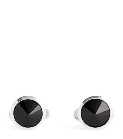 Giorgio Armani Sterling Silver Embellished Cufflinks In Black