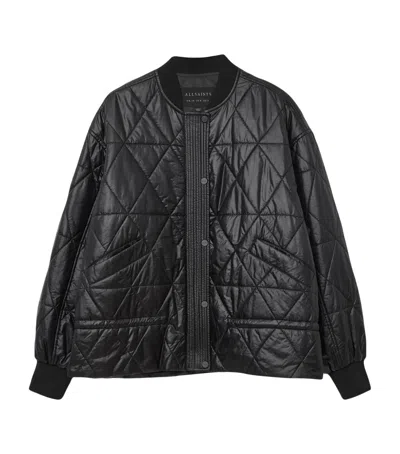 Allsaints Womens Black Alii Quilted Shell Bomber Jacket