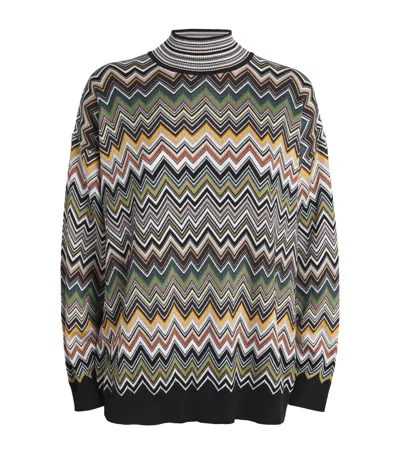 Missoni Oversized High-neck Sweater With Chevron Pattern In Black