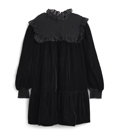 Petite Amalie Shirred Velvet Dress In Black