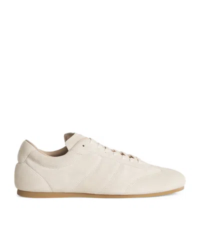 Lemaire Suede Low Profile Sneakers With Rubber Sole In Neutral