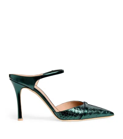 Malone Souliers Uma 90 Python-effect Metallic Leather Mules In Green