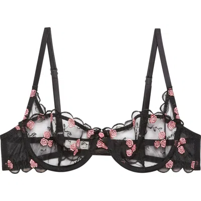 Fleur Du Mal Rose And Vine Embroidery Balconette Bra In Multi