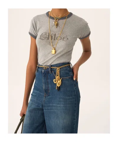Chloé Baby Fit T-shirt With Logo In Cotton Jersey In Gray
