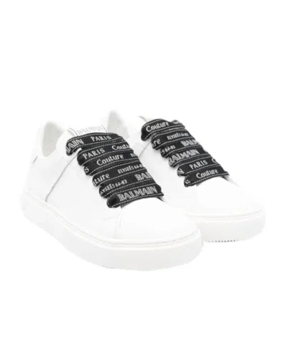 Balmain Logo-laces Leather Sneakers In White