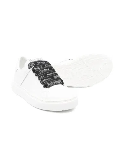 Balmain Logo-laces Leather Sneakers In White